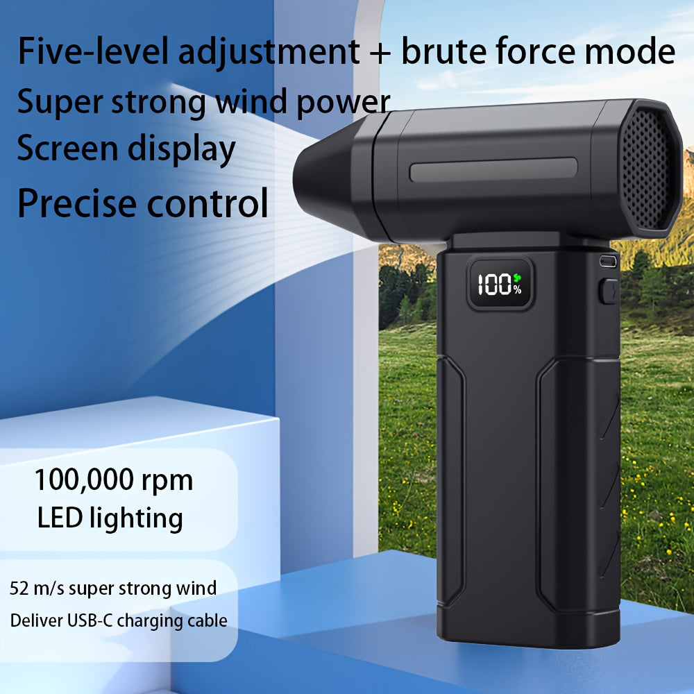 5200mAh Large Capacity Handheld Portable Fan, Personal Cooling Fan, Rechargeable with LED Light, Multi-use for Snow Removal, Keyboard Dust Cleaning, Cooling, Air Drying, Leaf Blowing, Essential for Outdoor