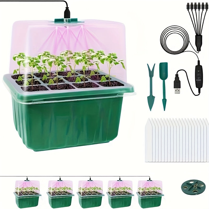 2 Packs 80 Cells / 5 Packs 60 Cells Seed Starter Tray with Grow Light, Seed Starting Kit, Timed Seed Tray, Adjustable Brightness & Humidity, Greenhouse & Garden Seed Planting, Indoor Plant Grow Light