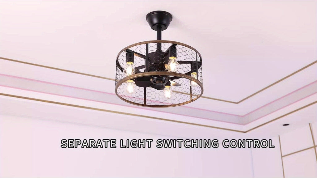 Sofucor Mall 20" Compact Industrial Ceiling Fan, 7 ABS Blades, 5 E26 Bulbs, Remote Control, Reversible DC Motor Ceiling Fan
