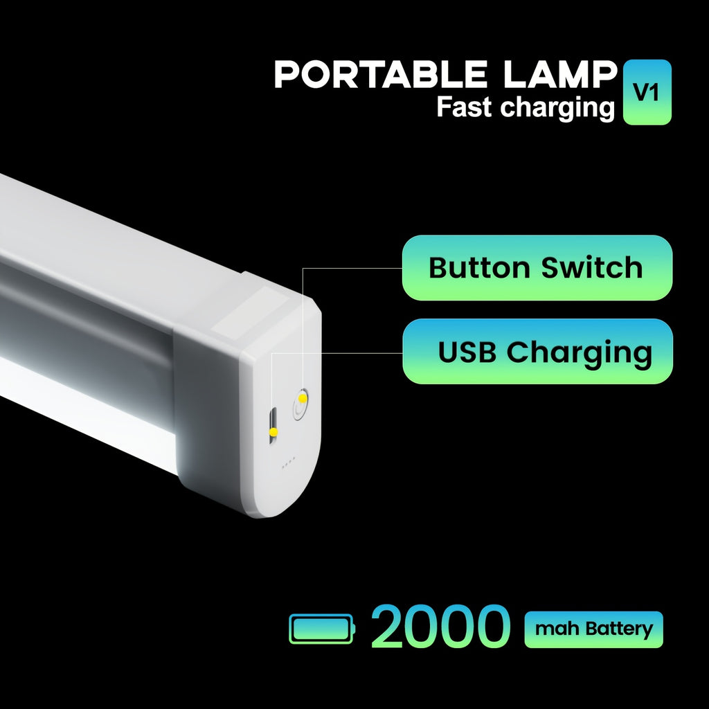 Portable LED emergency tube light (with hook), supports USB charging and multiple dimming modes, can be hung or handheld, suitable for power outage emergencies, camping, night repairs, dormitory lighting