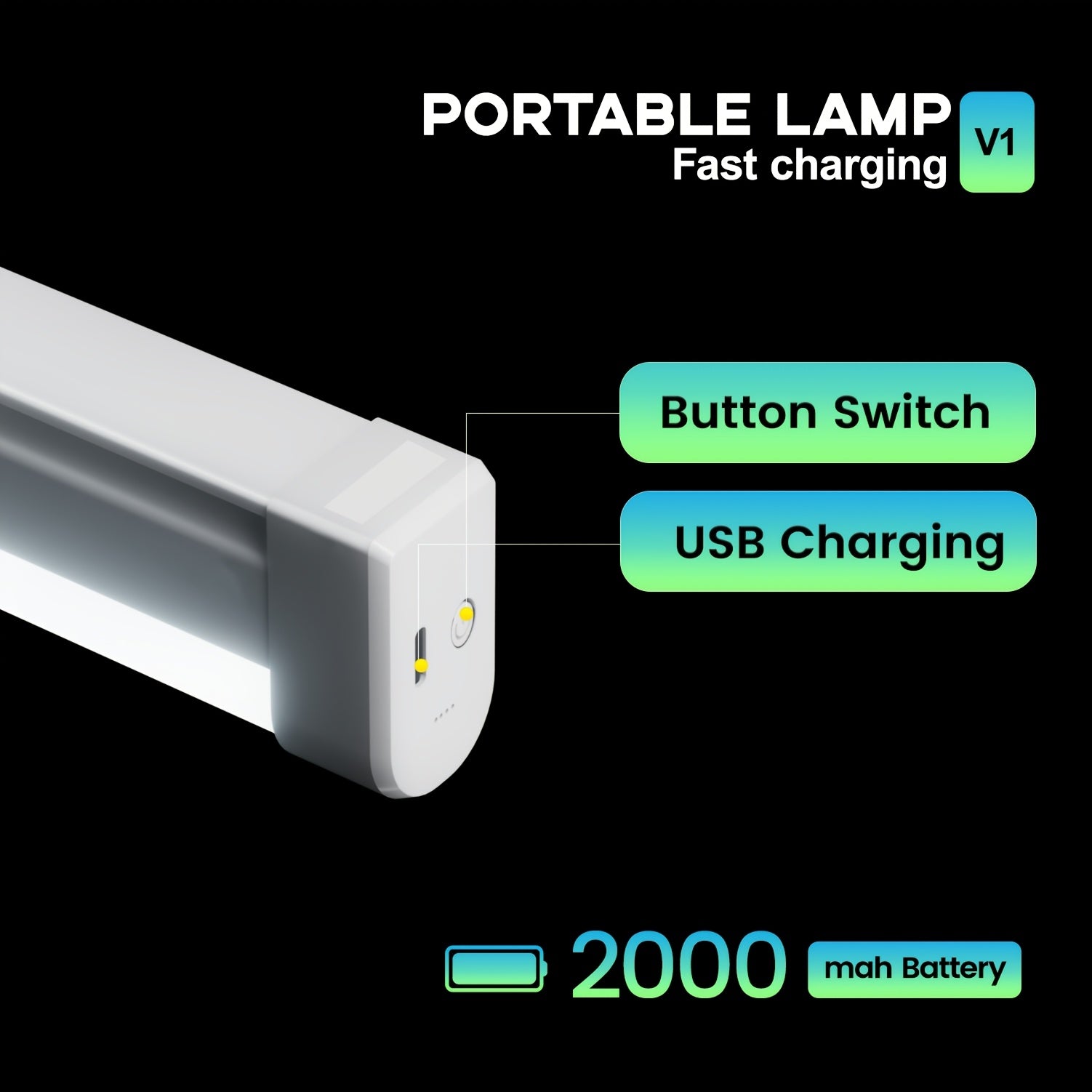 Portable LED emergency tube light (with hook), supports USB charging and multiple dimming modes, can be hung or handheld, suitable for power outage emergencies, camping, night repairs, dormitory lighting