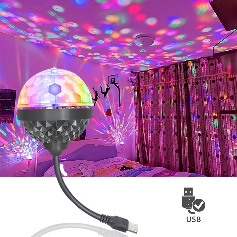 USB供电-彩色旋转魔球灯 360°可旋转方向7色旋转灯迪斯科舞厅灯酒吧卧室家用KTV闪光灯家庭派对舞台灯 用RGB LED舞台灯在家打造魔幻舞会！