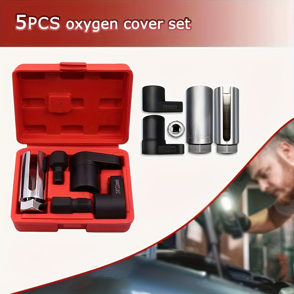 5-Piece Oxygen Sensor Removal Tool Set – Oxygen Sensor Socket Wrench Kit, 22mm Size for Removal, Installation & Maintenance, Auto Parts Accessories