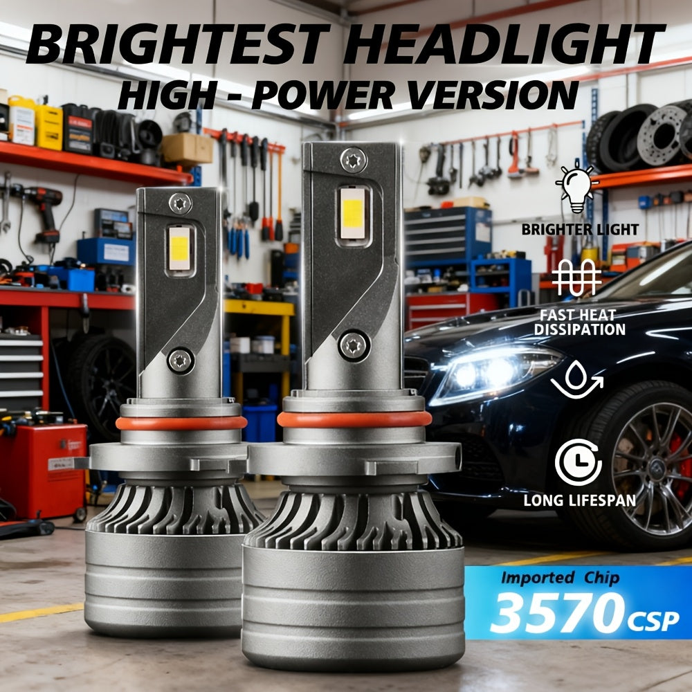 2 Reliable LED Car Headlights 9005/9006/H11 Models 200W Power 360° Beam Angle 60000 Lumens 800% Brightness Auto Lamps Durable Aluminum Housing Practical Modern Vehicle Accessory High-Performance Stable