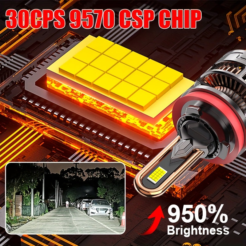 2-Pack Car Headlight Bulbs H8/H9/H11/H16-QB046 H4/9005/H1/H4/9003/HB2/H11/9006/H1/9012, 9570 CSP Chip, 300W, 50000 Lumens, 7500K, Vehicle Lighting Upgrade, LED Headlight Bulbs, Plug-and-Play Car Headlights, Suitable for 12V/24V Voltage