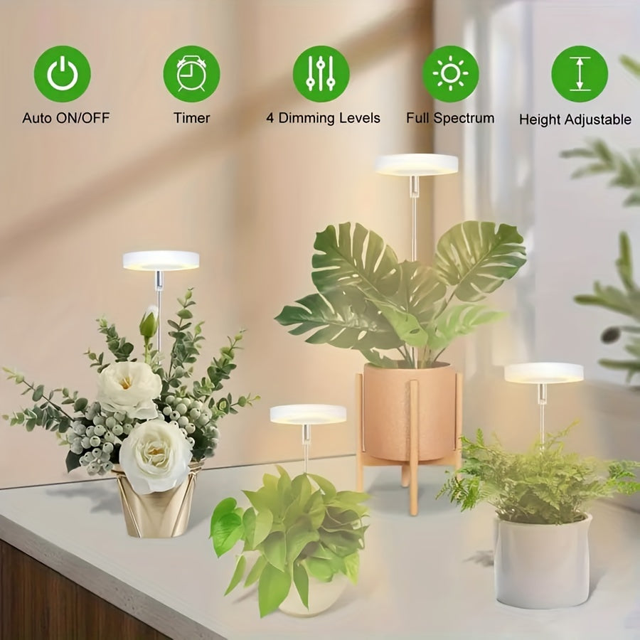 3 Pcs LED Plant Grow Light, Indoor Full Spectrum Ring Grow Light, Adjustable Height & Angle USB 5V Plant Lamp with 2/4/8H Auto Timer, 3 Lamp Heads, Seedlings Succulents Starting Grow Light