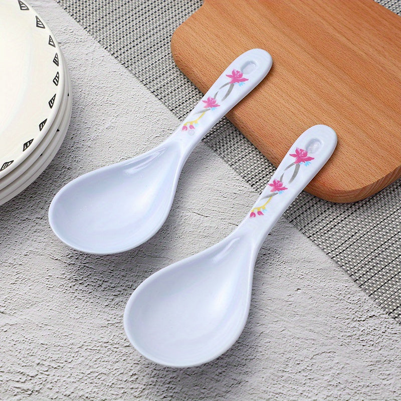 4-Piece Patterned Rice Spoon Set, Plastic Rice Spatula, Practical Utensil, White Household Spoon, Ideal for Home, Kitchen, Restaurant & Hotel Supplies