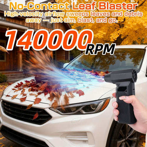 140000RPM High Power Turbo Fan with LED Light, Multi-speed Adjustable High Wind Speed, Powerful Snow & Leaf Blower, Brushless Motor Long Lasting Battery, Lightweight Mini Turbo Fan for Car Cleaning