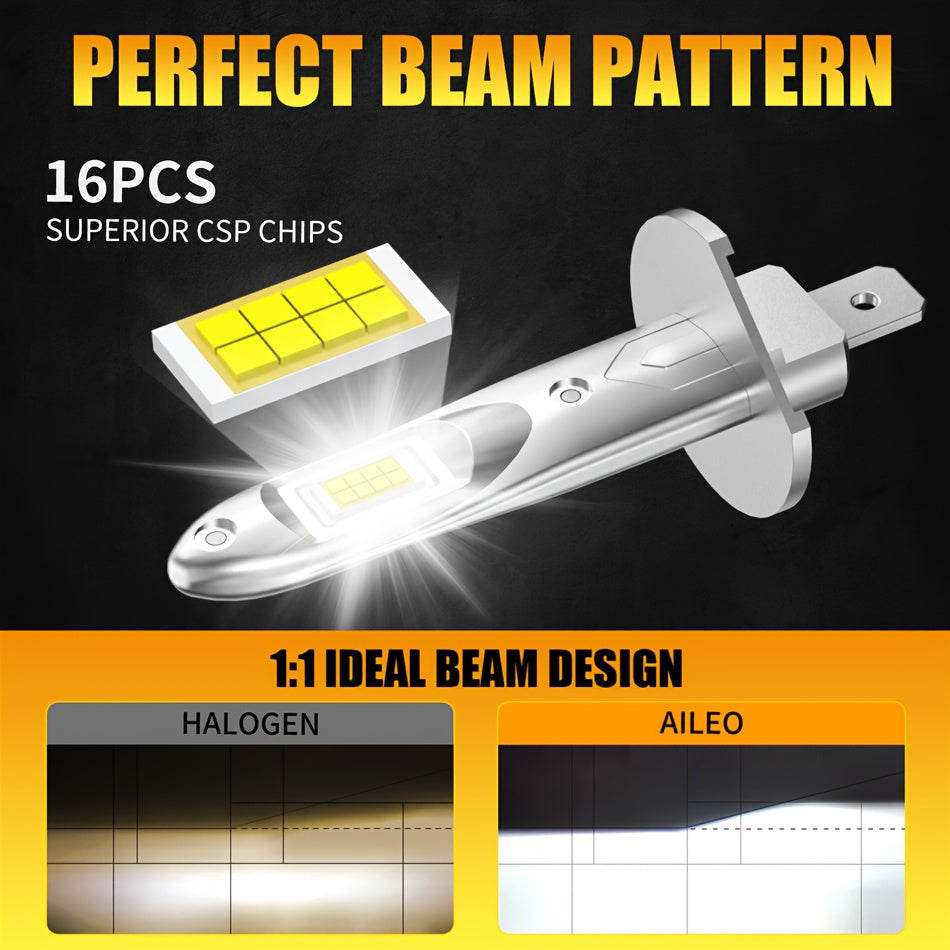 AILEO 2Pcs H1 LED Light High Quality 16000Lm 60W CSP Car Headlight 6500K White Daytime Running Car Light Mini Bulb Plug-and-Play