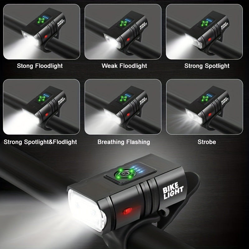 New LED Bike Light 1000LM, USB Rechargeable Power Display Headlight, Mountain Bike Front Flashlight, Cycling Equipment