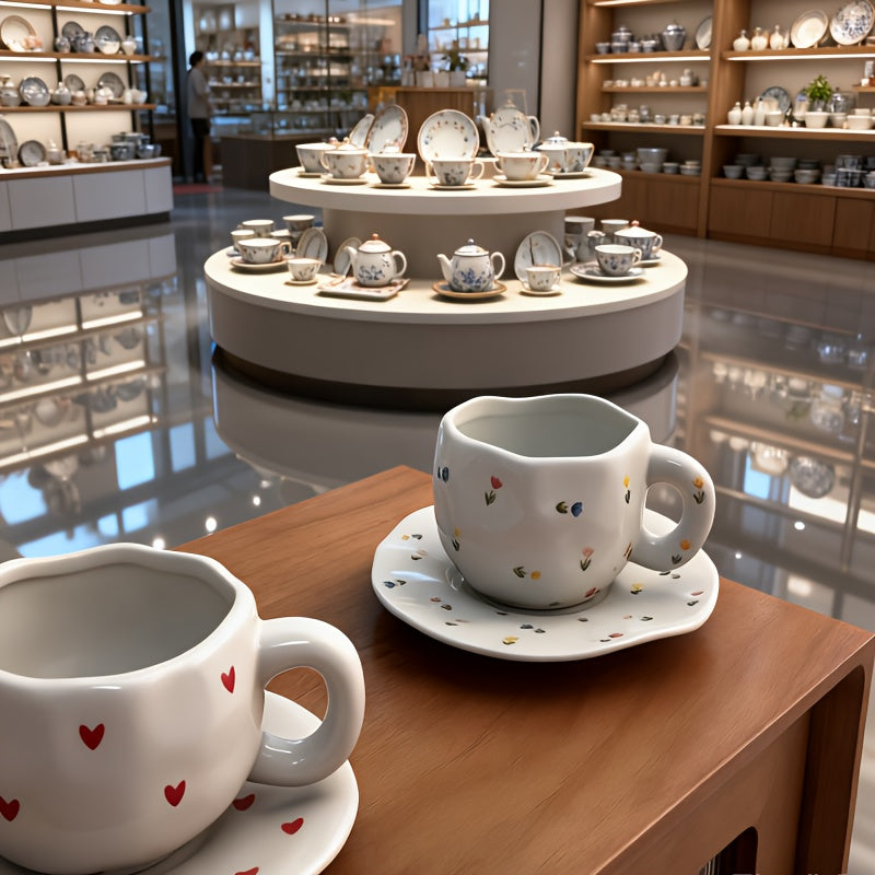 High-Quality Ins Style Youthful Feel Cup Holder, Ceramic Coffee Cup, High-Appeal Afternoon Tea Cup Set with Saucer, Capacity 8.45oz, Comfortable Grip, Perfect for Holiday Gifts