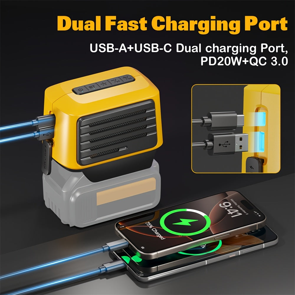 SurgeSonic 大音量 HiFi 工地扬声器，适用于 DeWALT 18V 和 20V Max 电池 - 便携式高保真立体声音响，带 USB-A/C 充电、PD20W、低音、无线连接、应急灯，非常适合车库工作、建筑、户外派对、节日礼物（不含电池）、Hi-Fi 便携式盒子