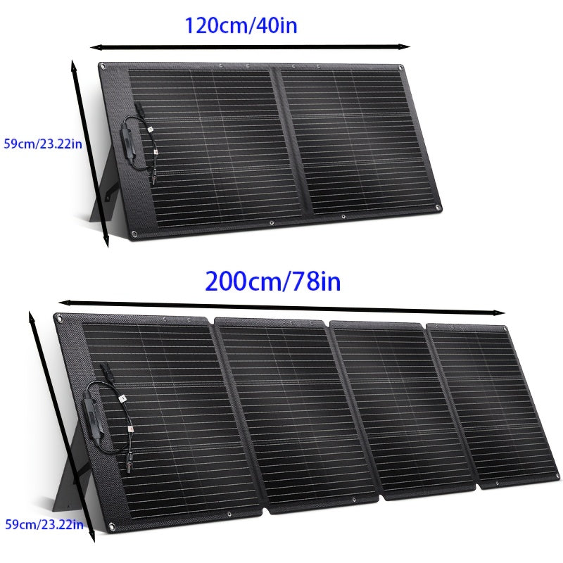 200W/100W行動式太陽能板，可摺疊太陽能毯，ETFE單面20V單晶高功率，十年耐用，轉換效率高達23%，適用於戶外探險、船舶、露營、房車、便攜電源站、太陽能發電機、應急備用電池供電，本地倉庫聖誕特惠