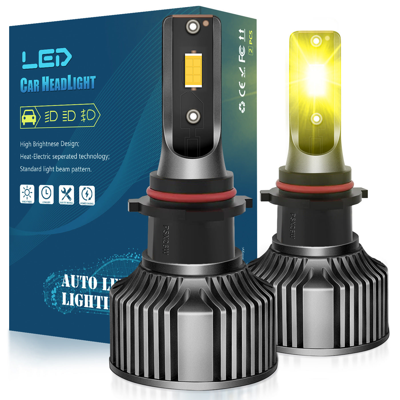 2-Pack 3000K Golden Eye Car LED Headlights H11 Golden Light 9006 Super Bright H3 Anti-Fog Light H8 Fog Light Psx26w