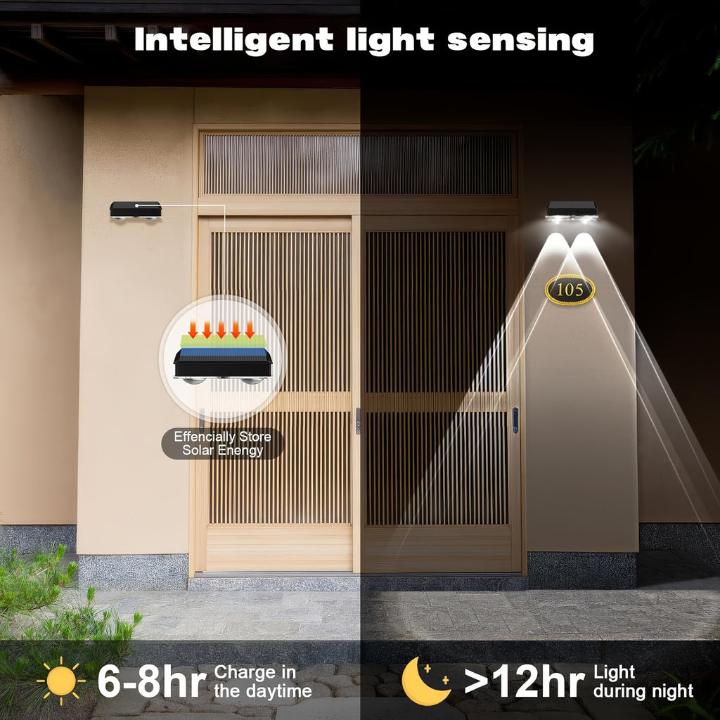 4/2 Solar Fence Light, Multicolor Garden Wall Light, Area Floodlight, 9 Modes, Dusk to Dawn Lighting, Suitable for Courtyard/Railing/Steps/Stairs and Walls, Commercial Street Lighting, Christmas and Birthday Gift