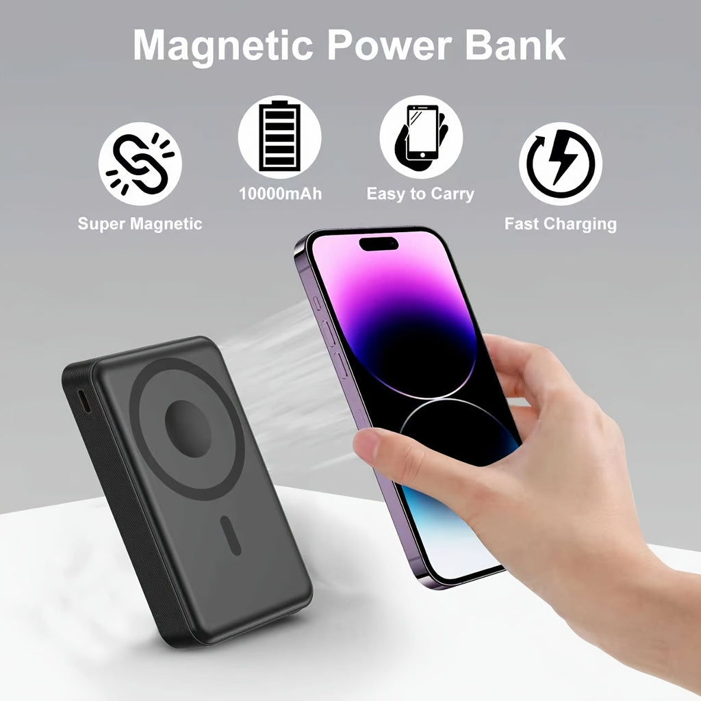 A 10000Mah 22.5W Magnetic Portable Power Bank Featuring Two Integrated Cables, an Essential Accessory for Everyday Travel