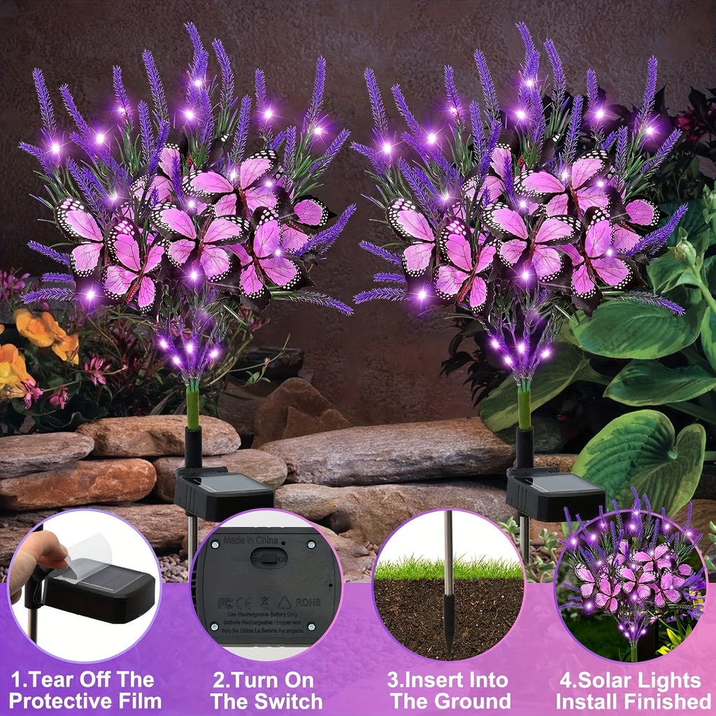 4pcs Solar Lavender with Butterfly Flower Light LED Outdoor Decoration Courtyard Garden Villa Atmosphere Lawn Ground Insert Landscape Light Party Decorative Flower Light