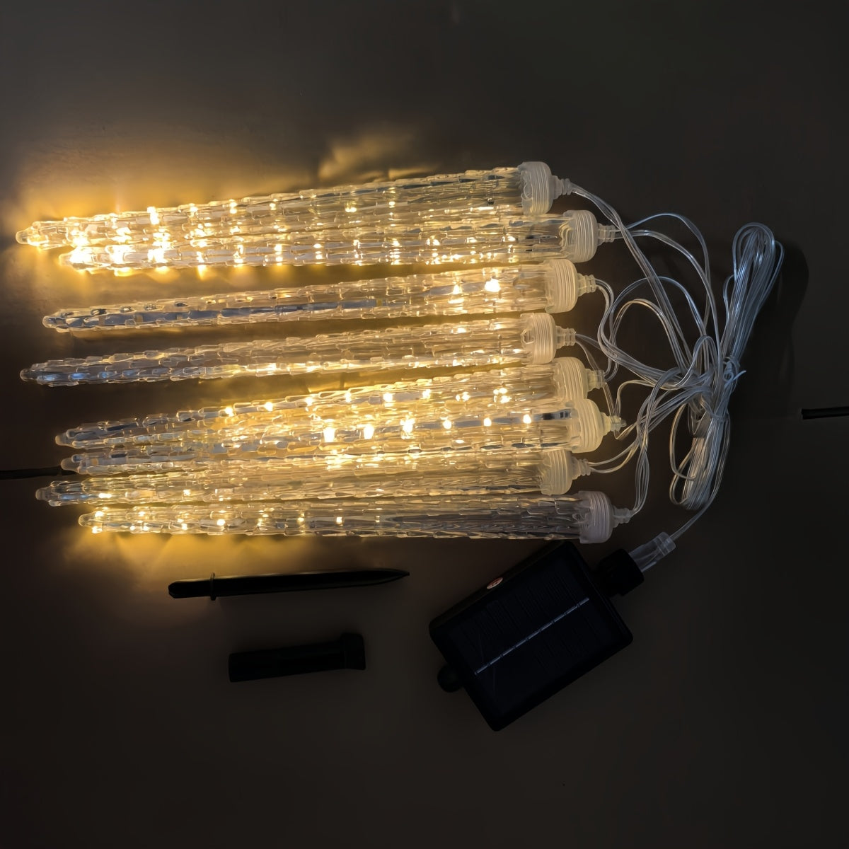 8串冰柱流星雨灯户外圣诞冰柱208.66英寸195 SMD LED水晶冰坠落雨滴冰柱灯，Xmas冬季派对树节日装饰