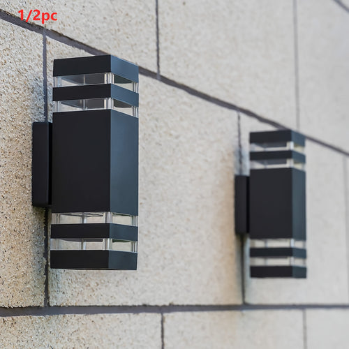 1/2-Piece, Modern E27 Socket Outdoor Wall Light, Outdoor Porch Light, Up and Down Lighting Exterior Fixture, Compact Wall Light Hallway Lighting Outdoor Light, Suitable for House, Garage, Patio, Villa, Garden (Bulb Not Included)
