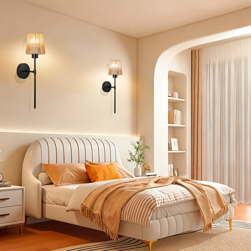 2 Battery Operated Wall Lights, Rechargeable Dimmable 15-Color LED with Remote Control, Linen Shade, Modern Style, Suitable for Bathroom and Living Room, Semi-Flush Mount Installation