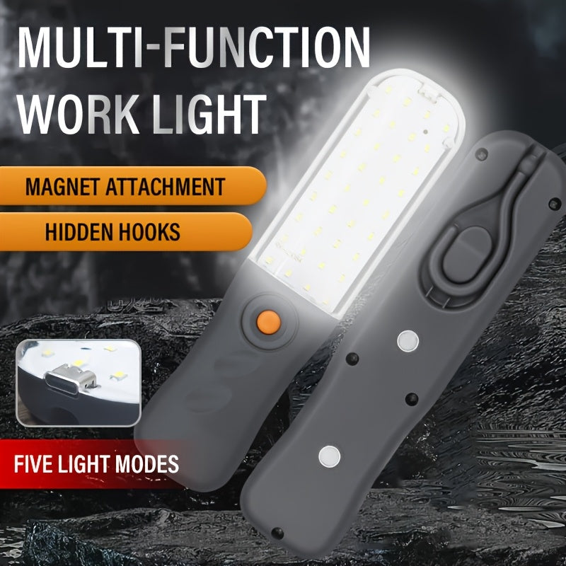Rechargeable Work Light, Magnetic Flashlight with Hook, 360° Rotating & Folding Design, 5-Mode LED Work Light, Mechanical Lighting Lamp for Car Repair, Garage, Camping & Emergency