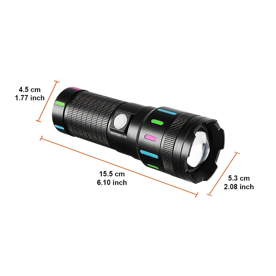 Multifunctional Flashlight 91, 5000 Lumens, 300m Beam, Dual Switch, 6 Modes, Type‑C Rechargeable, 4800mAh, IPX7 Waterproof, for Camping Hiking Emergency
