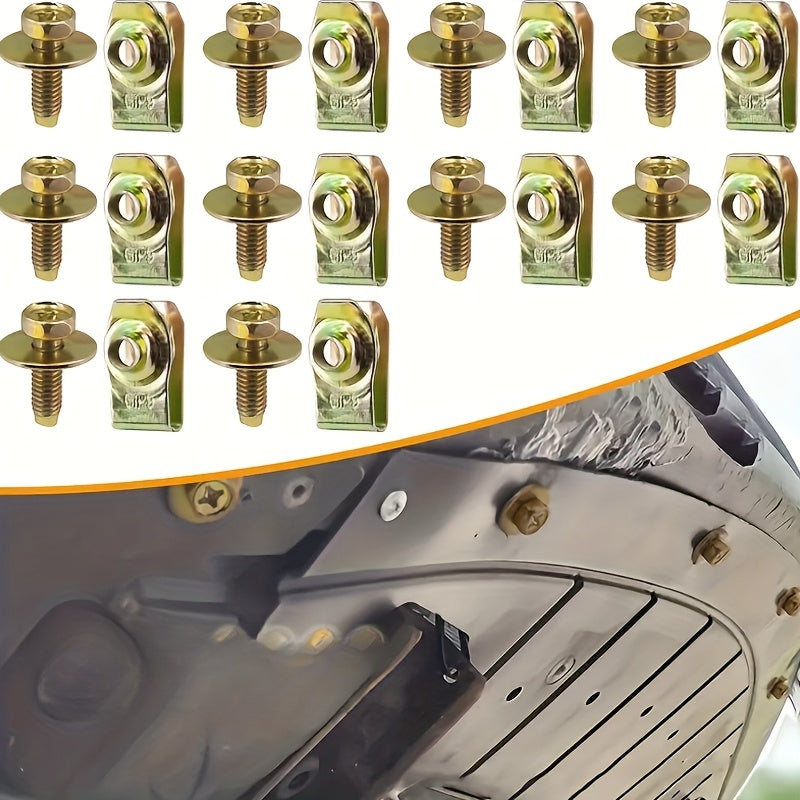 [50-Piece Gold Body Bolt Set] M6 Body Bolts & U-Type Press Nuts (25 Screws + 25 Clips) | Universal Fasteners for Hood, Bumper, Fender, Splash Shield | Rust-Proof Metal Fasteners & Rivet Screws