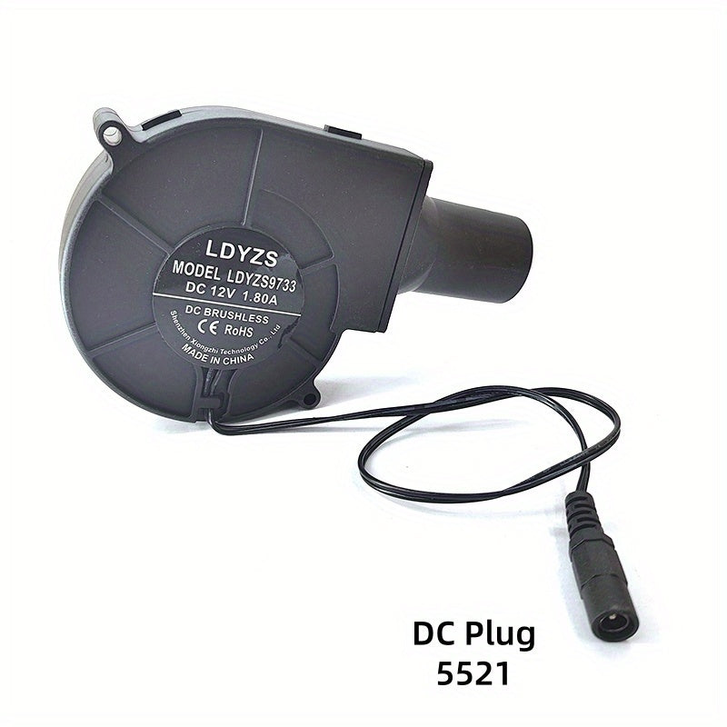 Outdoor Camping Portable Fan 9733 DC12V 1.80A Turbo Blower Fan, 3.82 Inch High Airflow Strong Wind Double Ball Bearing Centrifugal Blower with Air Outlet