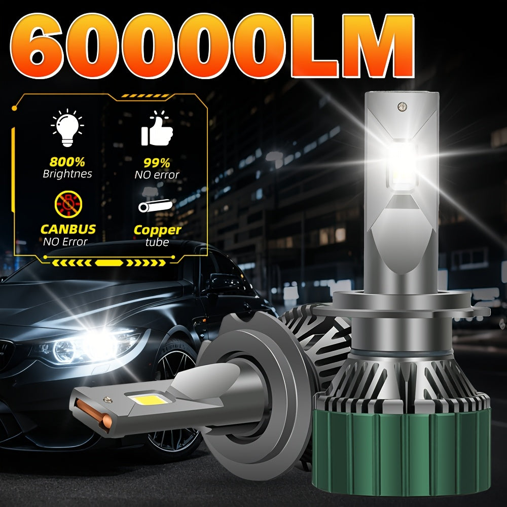 LSLIGHT H4 H7 LED Headlights 2-Pack, High Power, Canbus Compatible, H11 H1 9005 HB3 9006 HB4 Turbo Light, Emits 6000K White Light, Suitable for Cars, Ideal for Fog Lights, No Battery Included