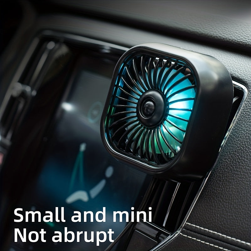 Portable Car Air Vent Fan, USB Powered Mini Fan with Gradient RGB Atmosphere Light, Universal Car Cooling Fan for Front/Rear Vents