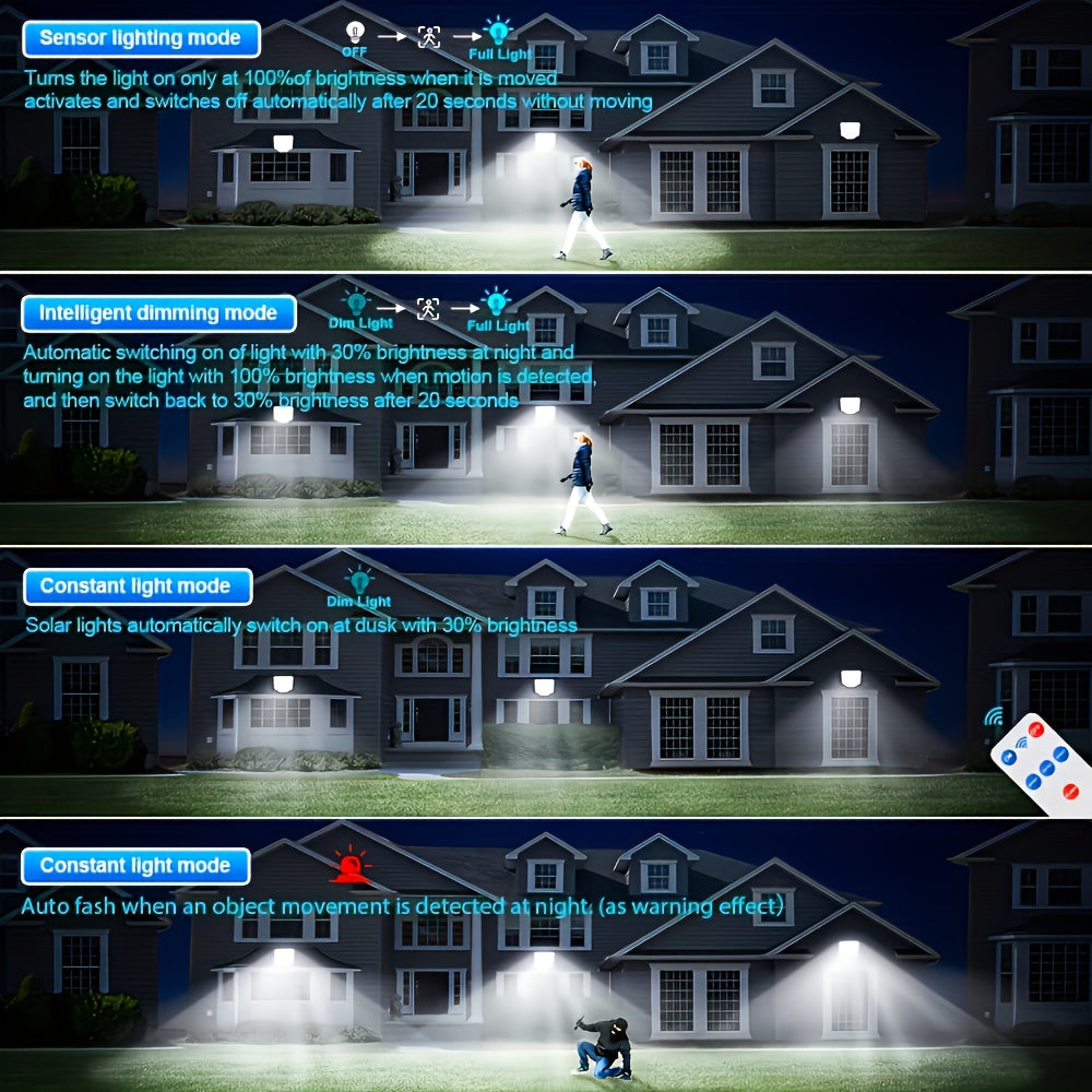 1 Pack 344 LED Solar Split-Type LED Street Light, Outdoor IP65 Courtyard Garden Lawn Driveway Security Light, with Remote Control, Dusk-to-Dawn Auto On/Off, Energy Saving, Bright, Long-Lasting and Durable