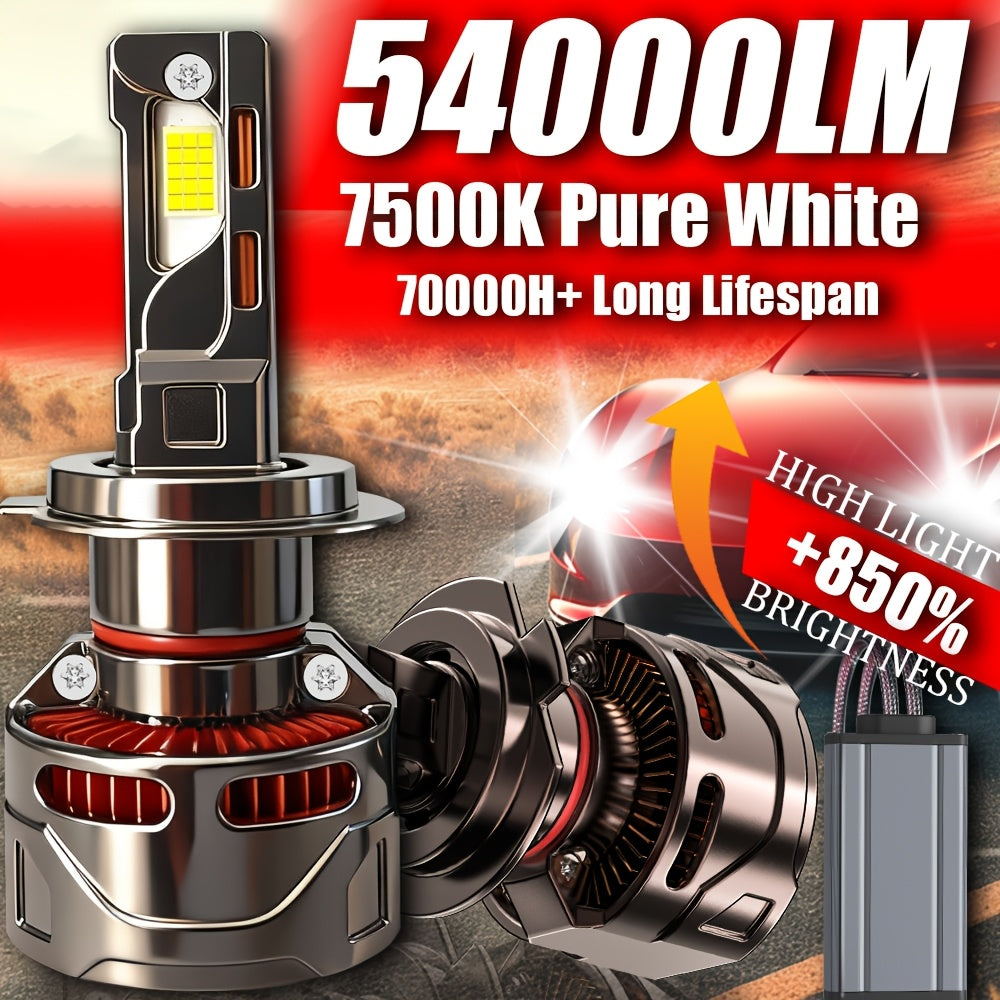B05 Vehicle LED Light Kit (2-Pack), 54000 Lumens, Super Bright, Long-Lasting Durability, 7500K White Light, Compatible with 99% of Vehicles, H4/9003/HB2 Socket, 850% Brightness Increase, Ensures Consistent Illumination, No Battery Needed