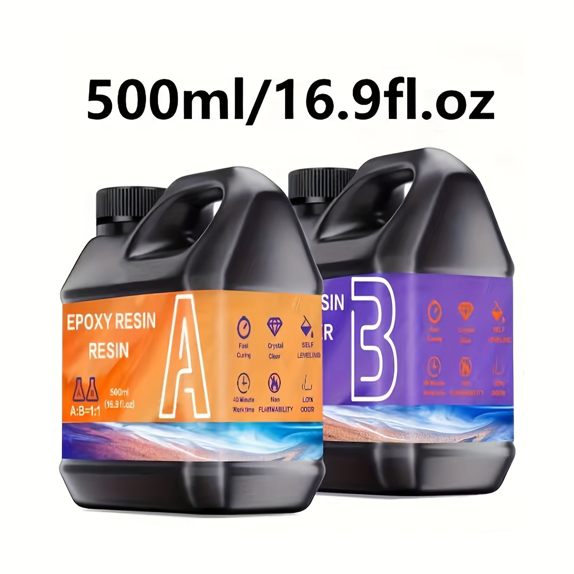 透明环氧树脂套装，16.91oz/33.81oz - 耐用、自流平，非常适合桌面、工艺美术、浇铸、珠宝项目和涂层 - 兼容云母粉、模具和酒精墨水。完美的树脂套装，适合初学者和业余爱好者