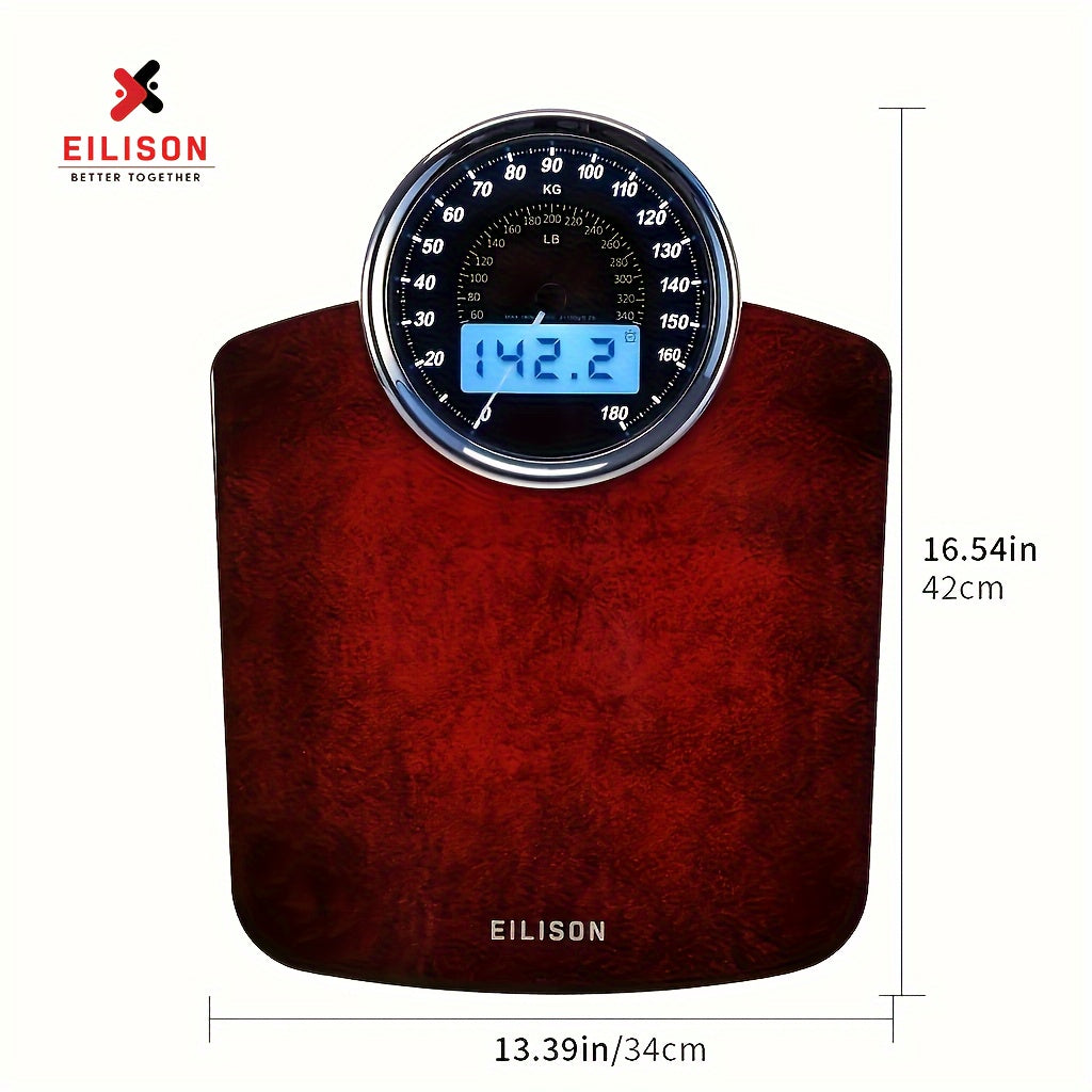 EILISON 高级二合一数位与模拟体重秤 - 体重 400 磅，4 个高精度 GX 感测器准确、厚钢化玻璃、大型显示屏（红色）