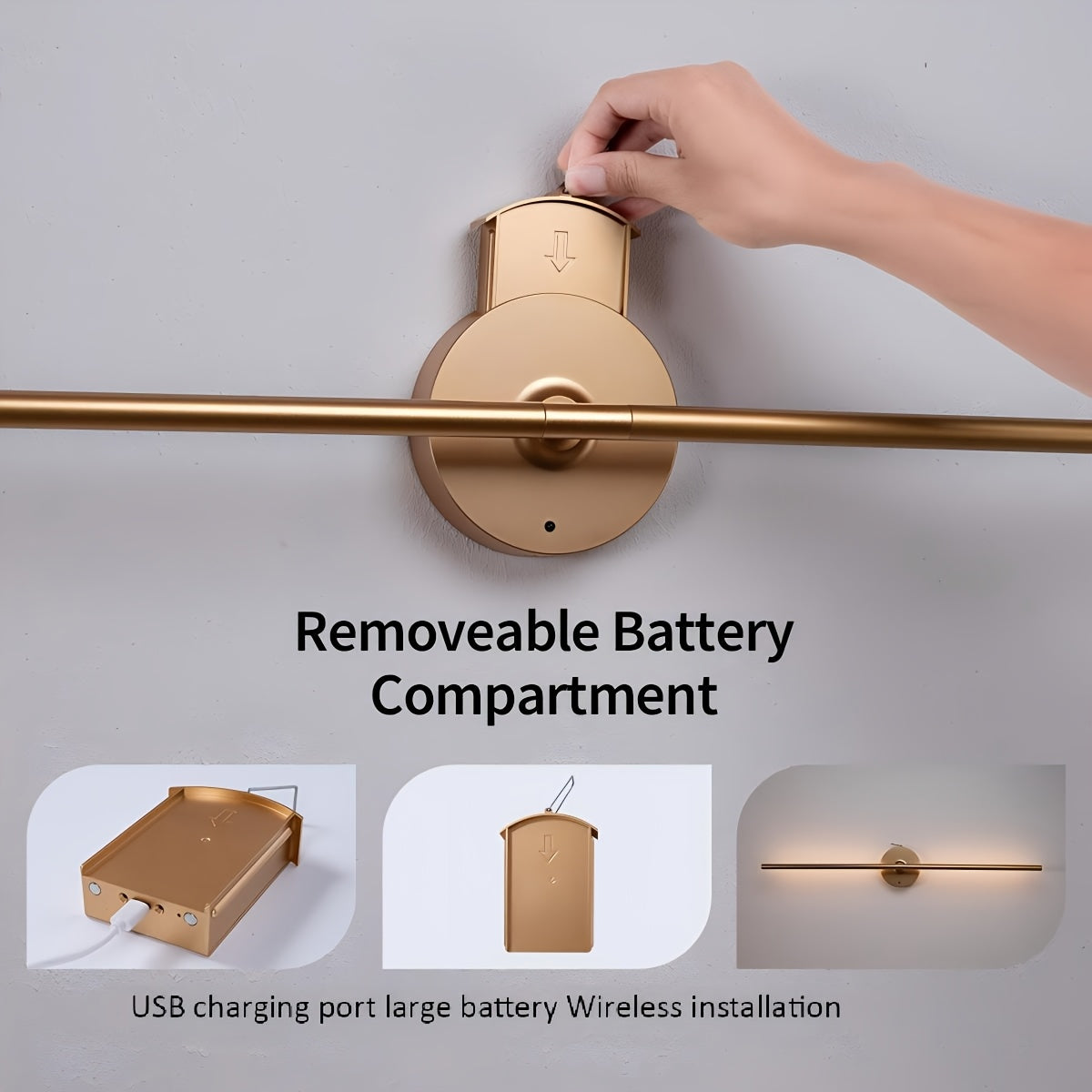 No-Disassembly Wall Light / 360° Rotating Wireless Wall Light, Powered by Removable Rechargeable Battery: 3000K-6000K Multi-Level Brightness, Touch & Remote Control Wall Light / Mirror Light, with Memory Function and Timer