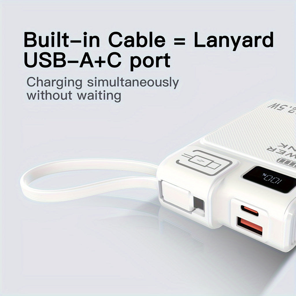 TQQDCI行動式充電寶10000mAh大容量手機充電器，支援PD-C22.5W雙向快充，內建Type-C快充線，適用於iPhone系列及三星系列手機，返校季必備，節日好禮，復活節贈禮