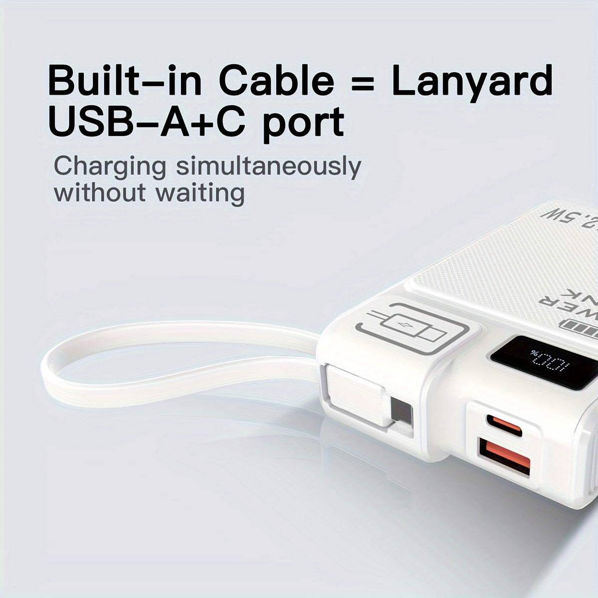 TQQDCI行動式充電寶10000mAh大容量手機充電器，支援PD-C22.5W雙向快充，內建Type-C快充線，適用於iPhone系列及三星系列手機，返校季必備，節日好禮，復活節贈禮