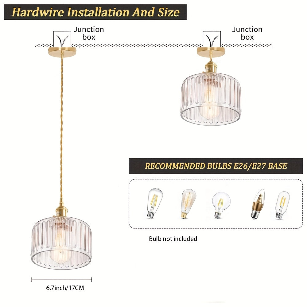 Pendant Light 2-Pack, with Glass Shade, Brass Vintage Pendant Light, Adjustable Hanging Light, Suitable for Kitchen Island, Dining Room, Hallway