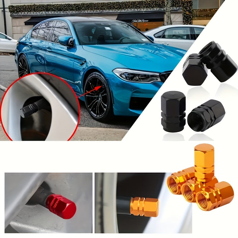 8-Pack Hexagon Tire Valve Stem Caps – Aluminum Alloy Dust Covers with Rubber O-Ring Seal