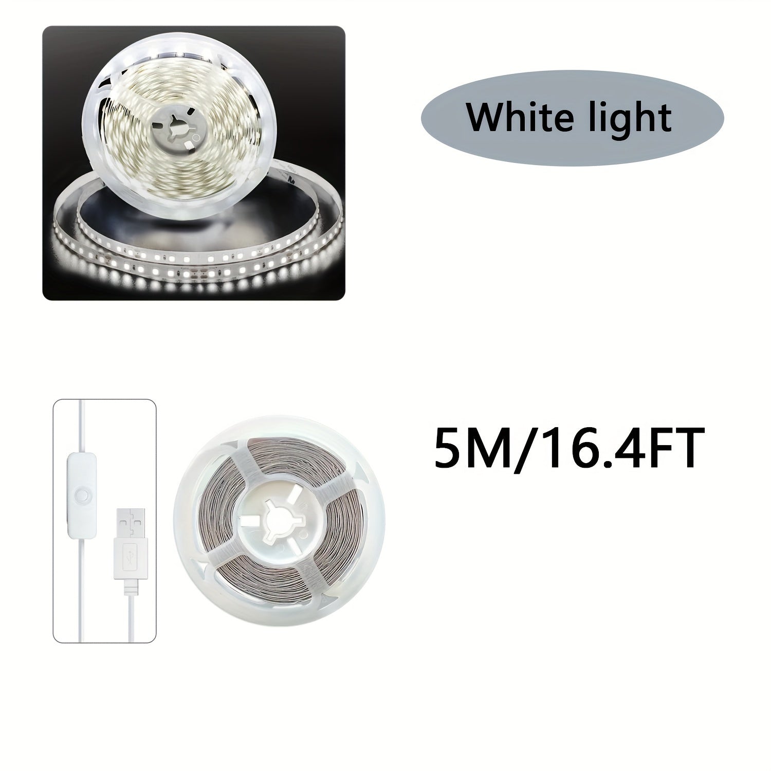 USB LED 灯、白色 LED 灯条、电视背光 LED 灯、线上开关 LED 灯条、室内卧室家居装饰客厅、万圣节、办公桌配件、旅行、露营、派对、圣诞节生日礼物的完美选择