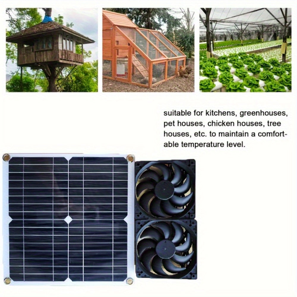 20W Solar Fan Kit, Dual Fan Cooling & Ventilation, Perfect for Chicken Coop, Greenhouse and Shed, Solar Panel with Adjustable Mounting Bracket