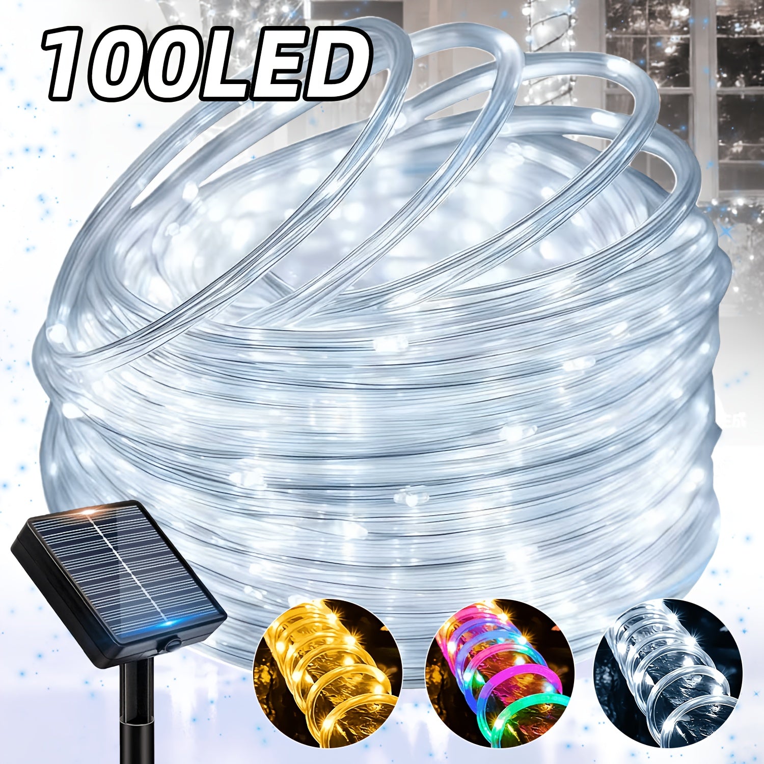 Solar garden tube light, outdoor decorative smart light string, 12 flashing modes fairy light, light-sensing on/off, PVC material, suitable for courtyards, fences, patios, camping, parties, holiday decorations - warm white / white / multicolor