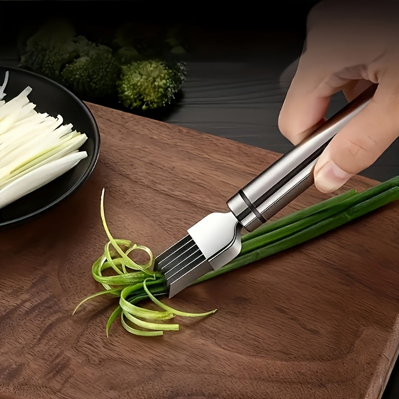 One Multifunctional Stainless Steel Vegetable Slicer - For Onion, Garlic, Tomato - Handheld Onion Cutter with Multiple Blades for Efficient Slicing - Must-Have Kitchen Gadget, Vegetable Slicer & Chopper