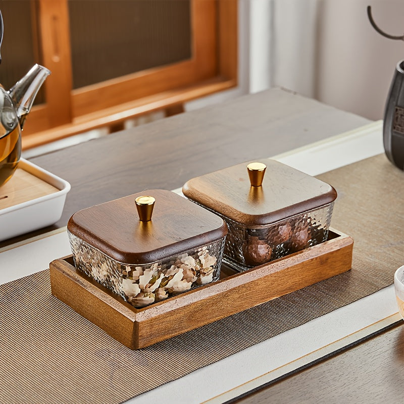 1 Set Japanese Walnut Wood Fruit Bowl, Fruit Platter, Snack Tray, Perfect for Living Room, Family Holidays, Wedding Parties, Birthdays, Christmas & Halloween