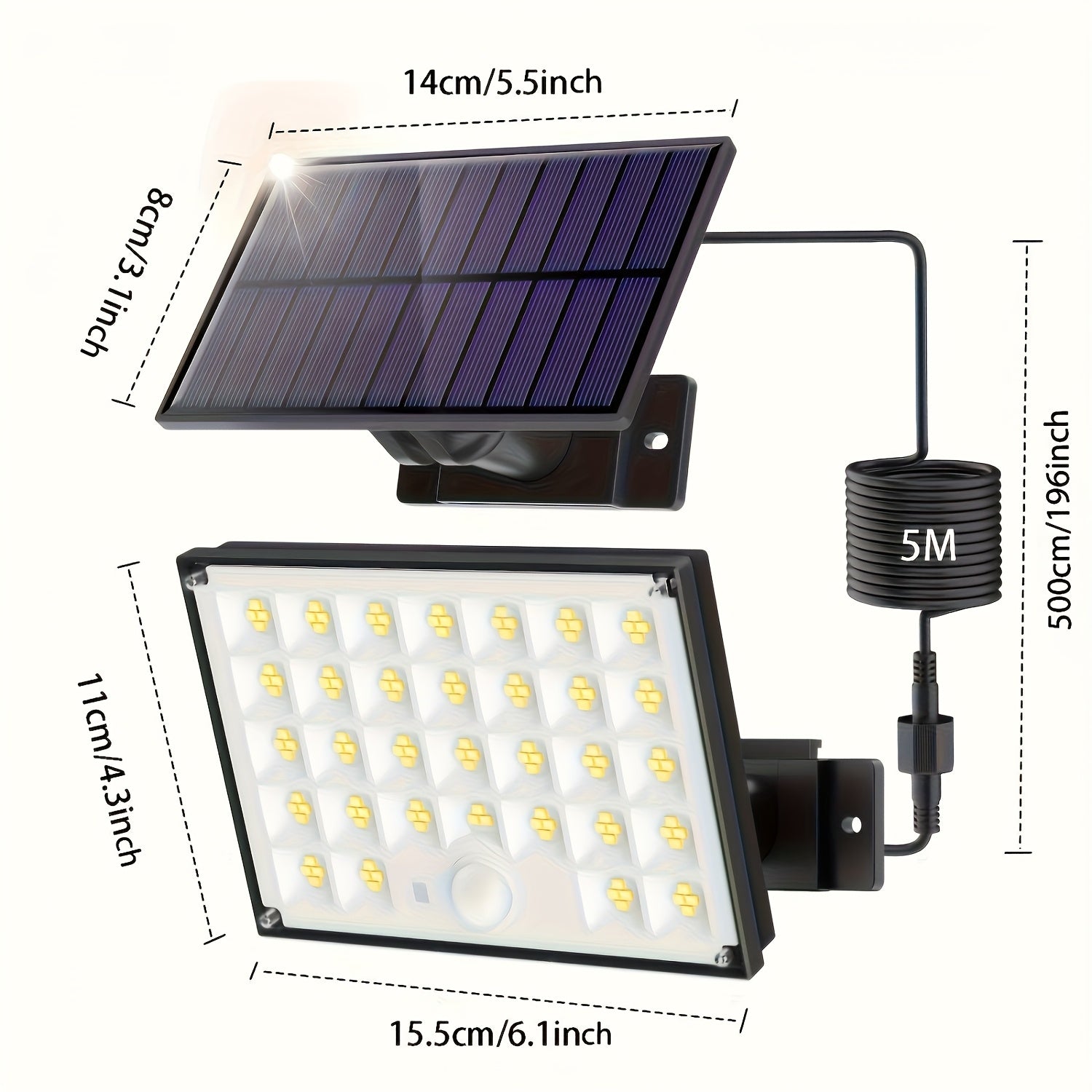 127 LED Solar Split Light - Outdoor IP65 LED Street Light, Perfect for Garden Courtyard Lawn Patio | Remote Control & Motion Sensor | High Brightness Energy Saving Security Lighting