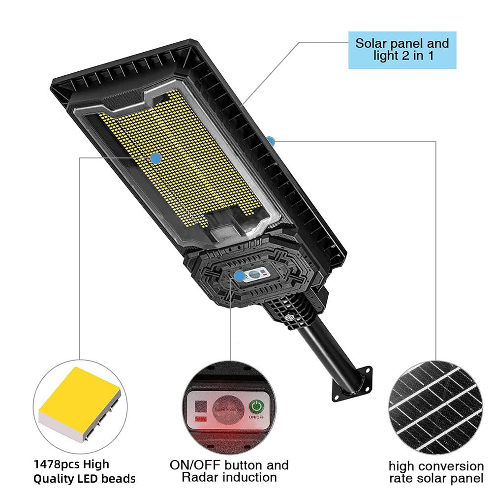 1 Solar Street Light, LED Solar Parking Lot Street Light (Dusk to Dawn), Commercial Area Lighting Solar Floodlight (Wide Angle Motion Sensor and Remote Control)