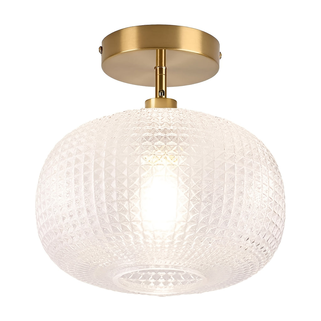 Gold Semi-Flush Mount Pendant Light with White Globe Glass Shade, Suitable for Sloped Ceilings, Hallways, Porches, Bedrooms, Stairwells, E26 Base (Bulb Not Included)