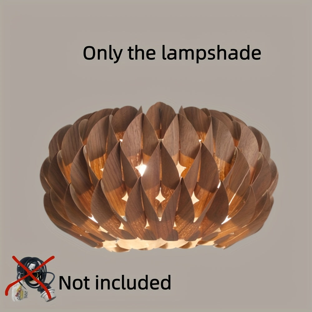 15.75 Inch Wooden Pendant Light, Suitable for Hotel, Bedroom, Dining Room - E27 Bulb Compatible Ceiling Light, Wood/Veneer Material, Elegant Design Fan Compatible Ceiling Mount (Lampshade Only)