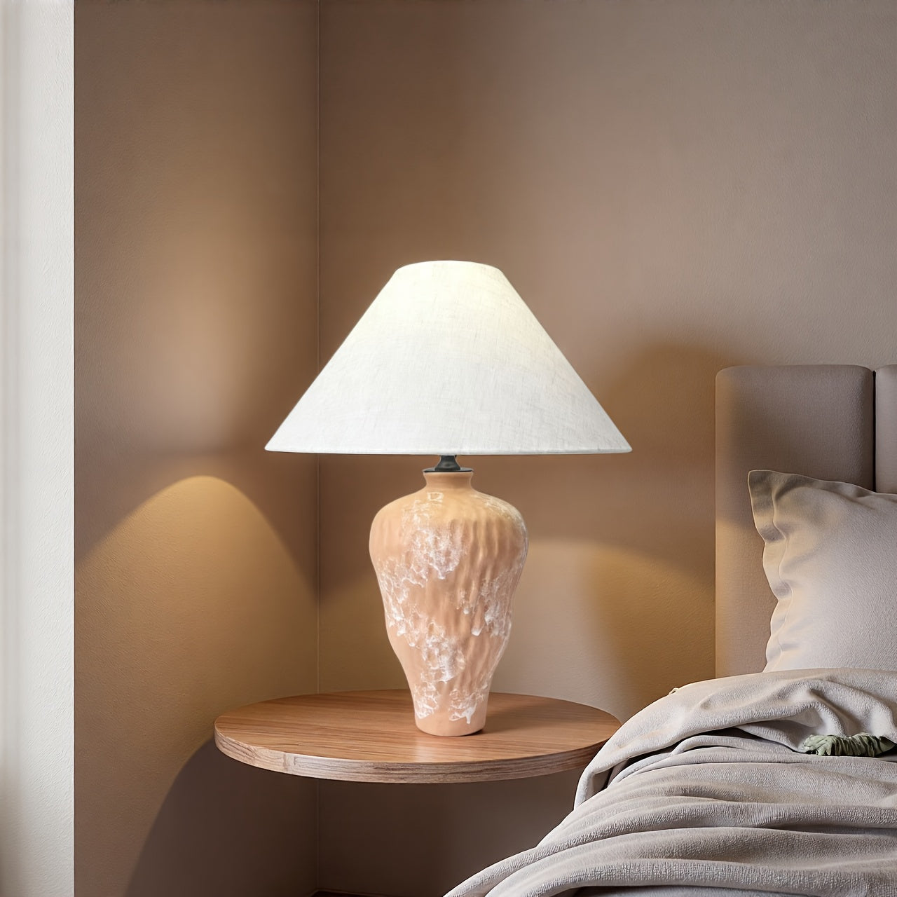 Wabi-sabi style mid-century modern table lamp, with mushroom-shaped lampshade and walnut veneer — controllable bedside lighting, suitable for bedroom, nightstand, minimalist decoration — includes in-line switch bulb (no)