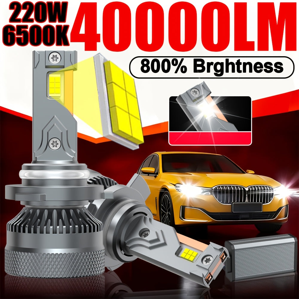 2-Pack 40000LM Super Bright LED Headlight Bulbs Dual Copper Tube Design, H7 800% High Brightness, 6500K 220W, 12V Aluminum Alloy, Direct Plug-in Installation, No Battery Car Headlight 9012/HIR2 9006/HB4 9005/HB3 H11/H9/H8